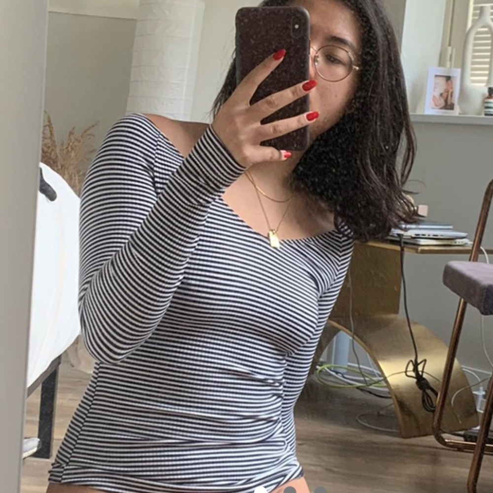 Reformation long sleeved striped stretchy top